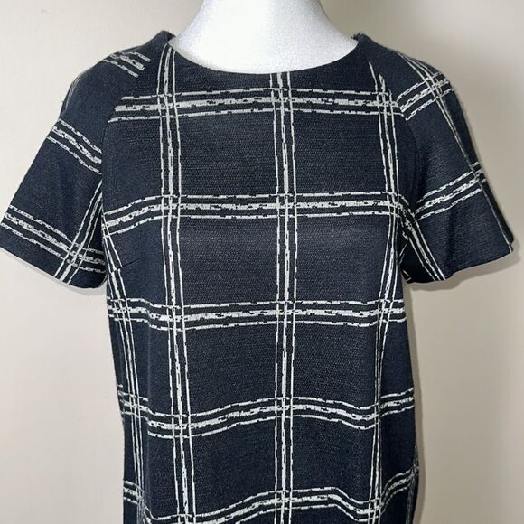 Liquorish 4-6 Navy White Window Pane Plaid Short Sleeve Knit Shift Mini Dress - Picture 3 of 11